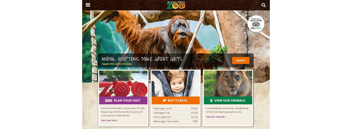 Fort Wayne Children's Zoo website home page