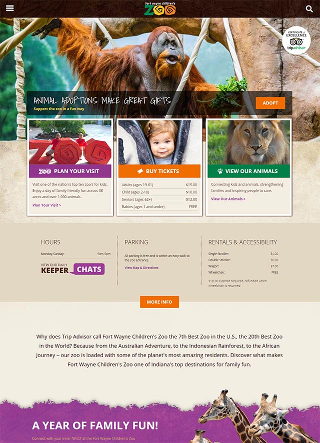 Fort Wayne Children's Zoo website home page